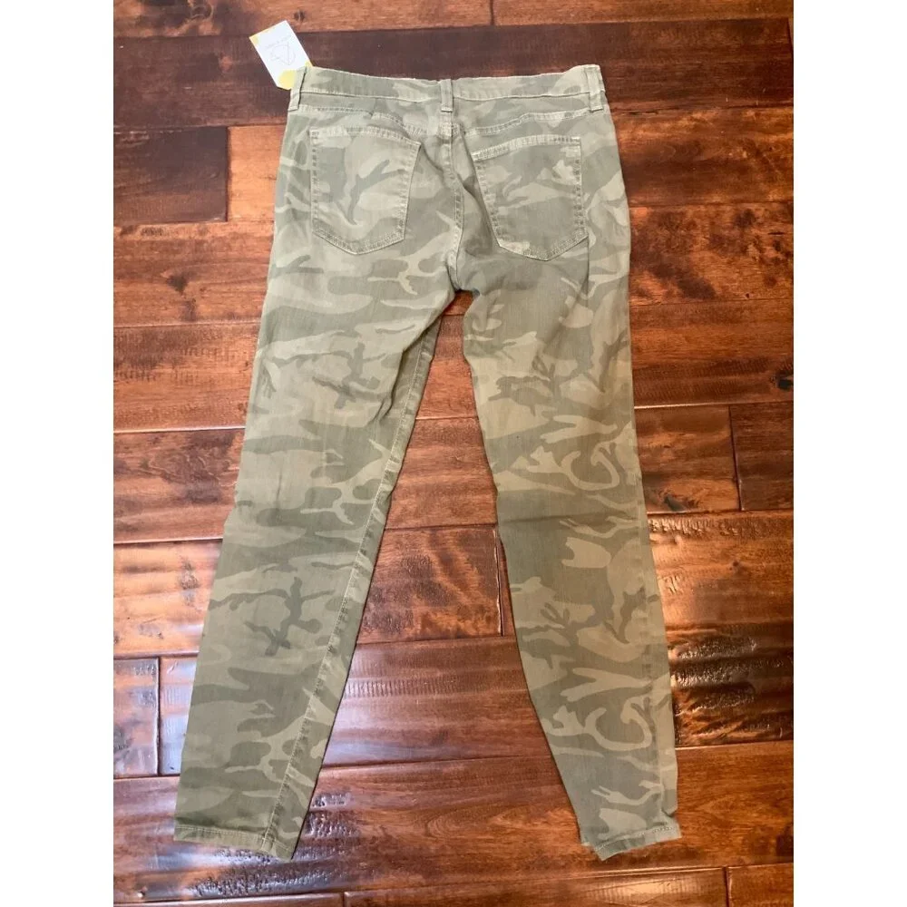 Current/Elliott Green Army Camo Denim The Stiletto Skinny Jeans, Size 28